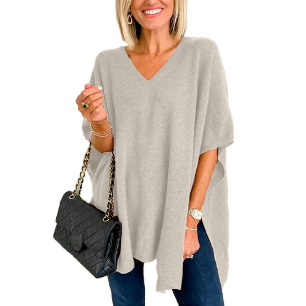 V-Neck Poncho Sweater Batwing Sleeveless Pullover Soft Lightweight